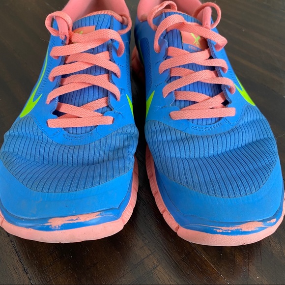 NIKE FREE 4.0 V3 Blue and Salmon Running Shoes Size 10 - Picture 3 of 11